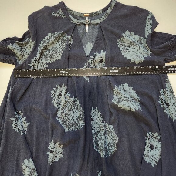 Free People Tree Swing Tunic Mini Dress M Blue Floral Rayon Boho OB412054 - Picture 8 of 12